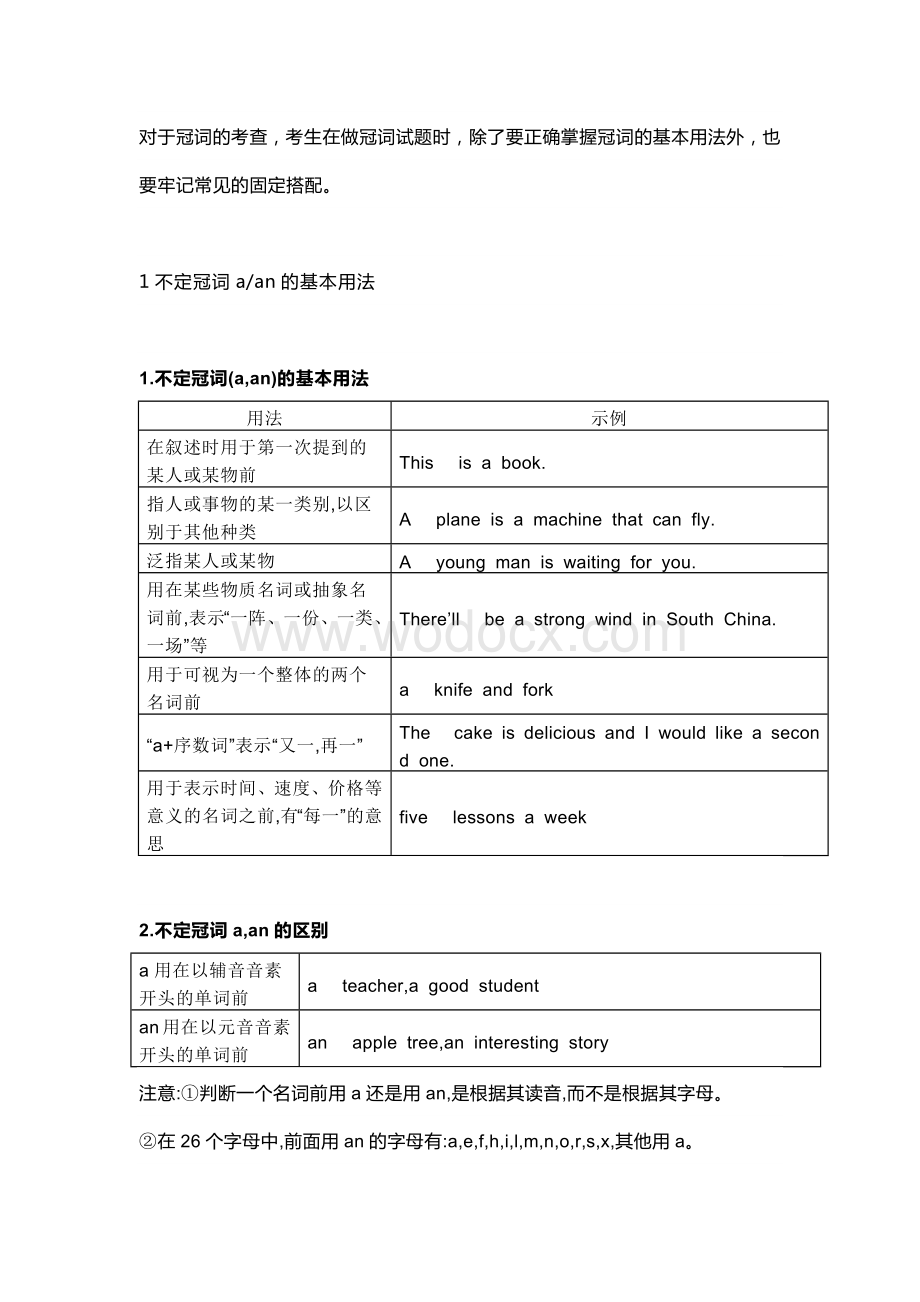 中考英语语法之冠词用法精讲+精练+答案.docx_第1页