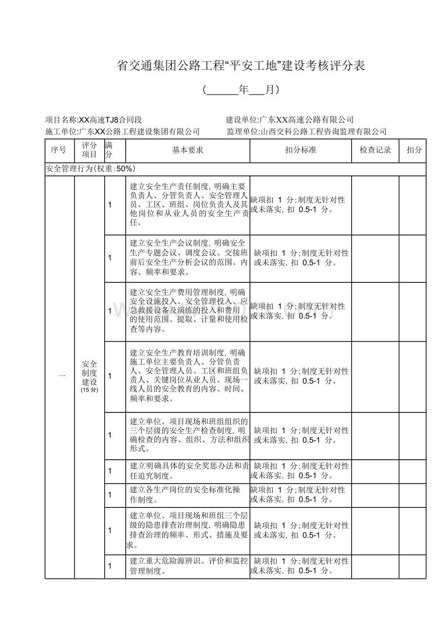 施工单位“平安工地”建设考核评分表.doc_第1页