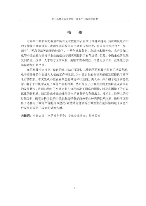 关于小微企业借助电子商务平台发展的研究.docx