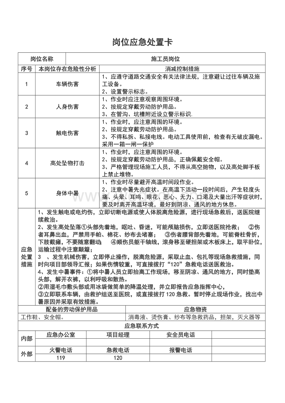 重点岗位应急处置卡(施工单位).doc_第2页