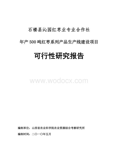 红枣业专业合作社年产500吨红枣系列产品生产线建设项目可行性研究报告.doc