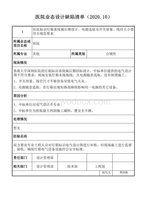 中建三局医院业态设计缺陷清单.docx