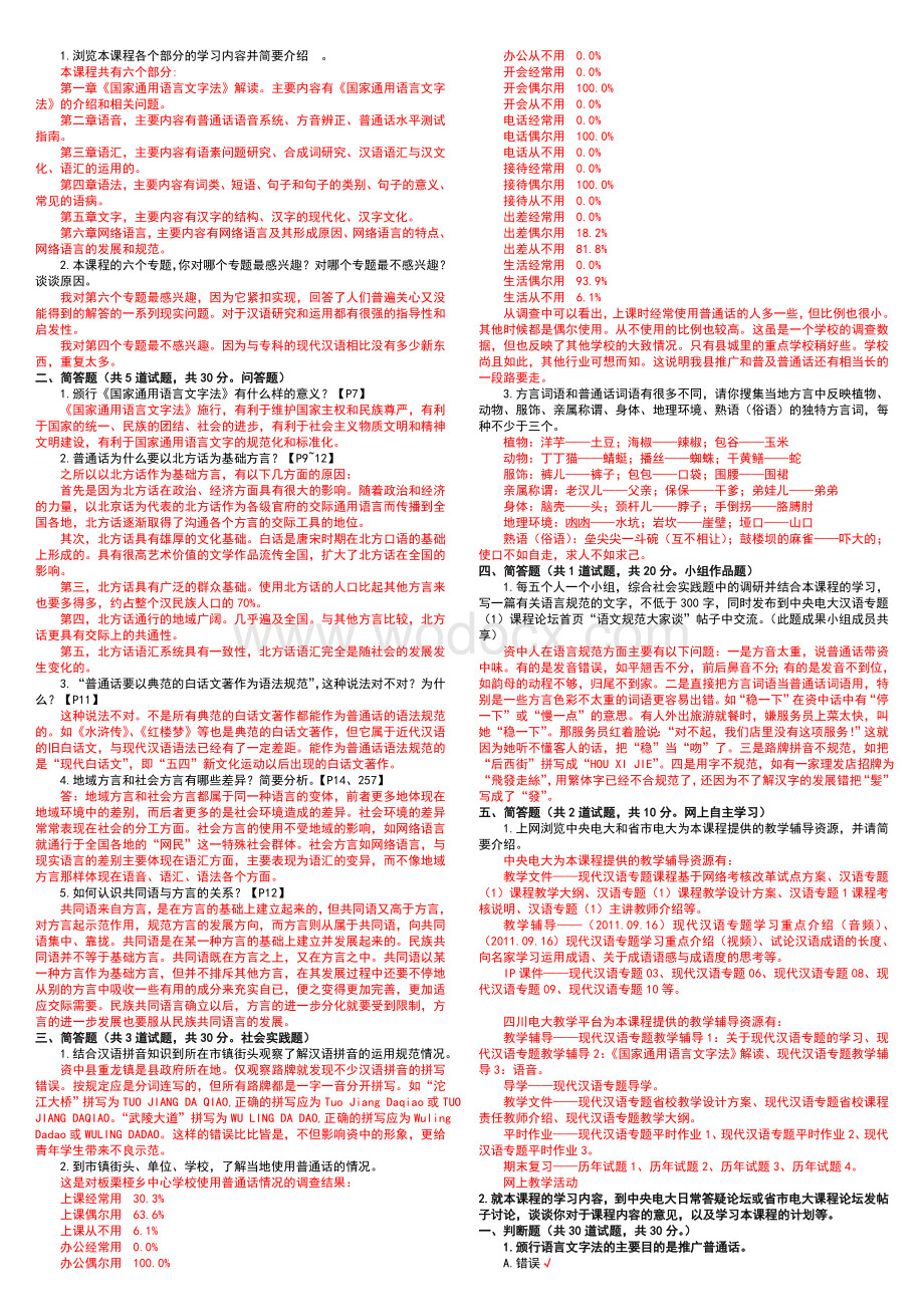 电大现代汉语专题复习资料小抄参考.doc_第1页