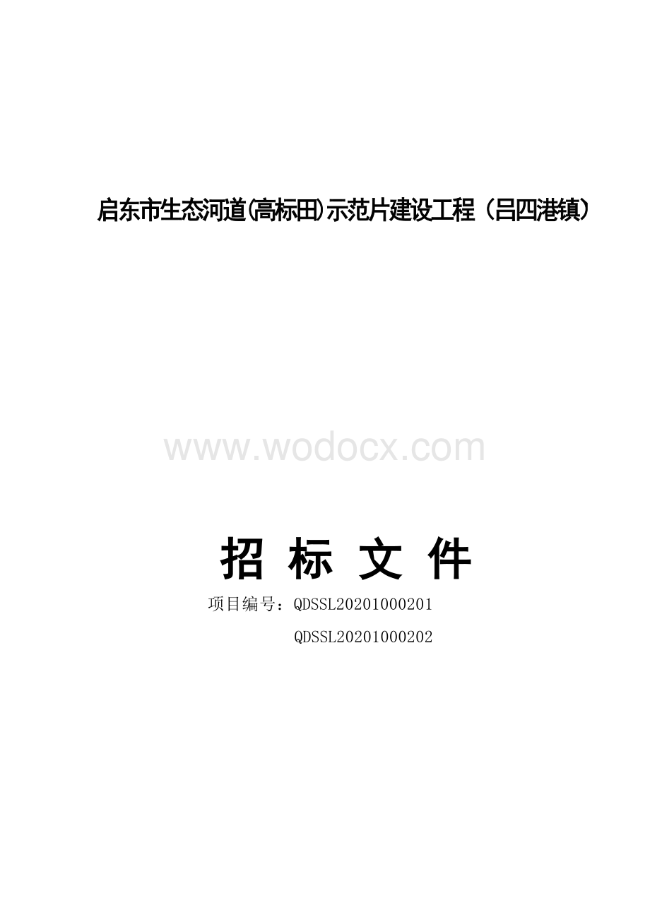 启东市生态河道高标田示范片建设工程（吕四港镇）一标段资格后审招标文件正文.docx_第1页