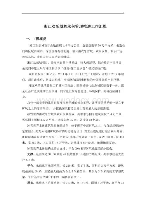 湖南欢乐城总承包管理推进工作汇报.docx