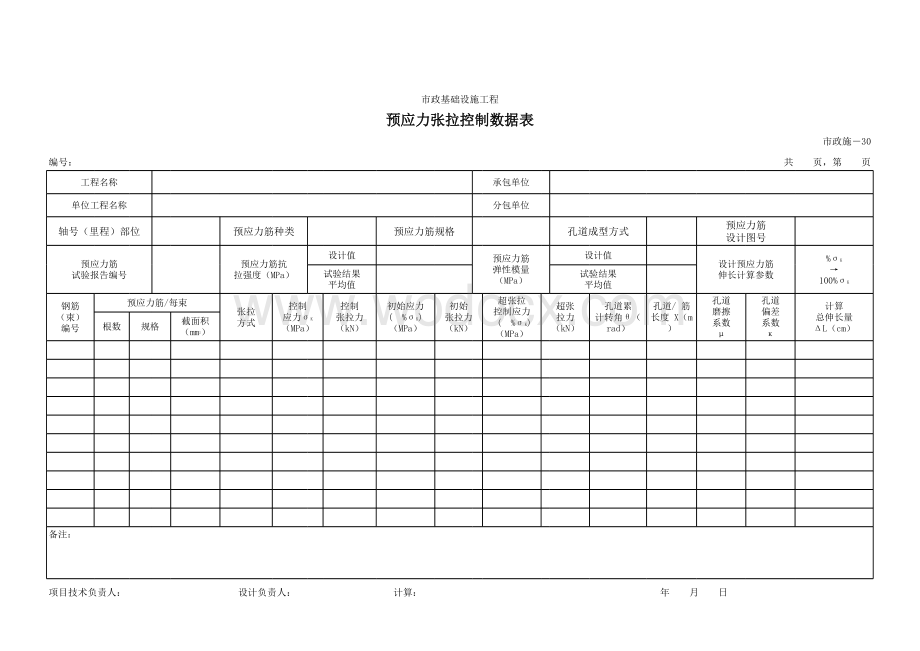 市政基础设施工程预应力张拉控制数据表.xls_第1页