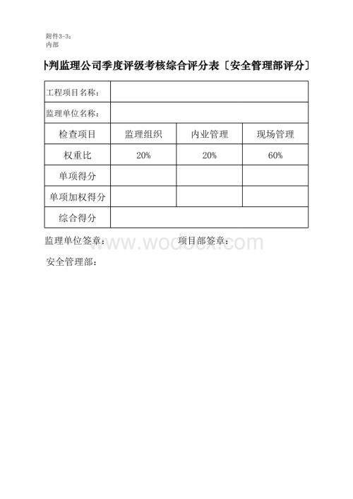 附件3-3：外判监理公司季度评级考核表〔安全管理部评分〕.xls