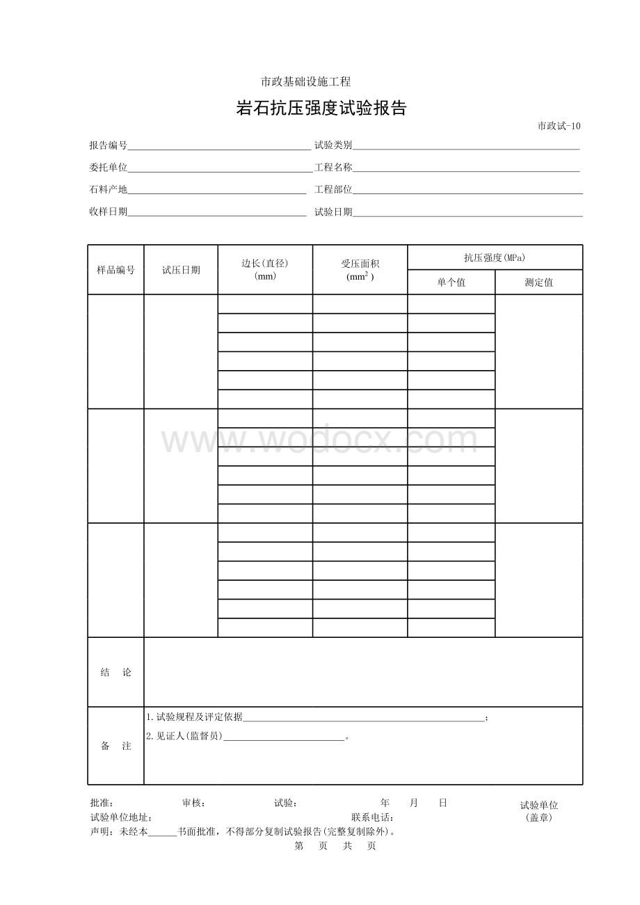 岩石抗压强度试验报告.xls_第1页