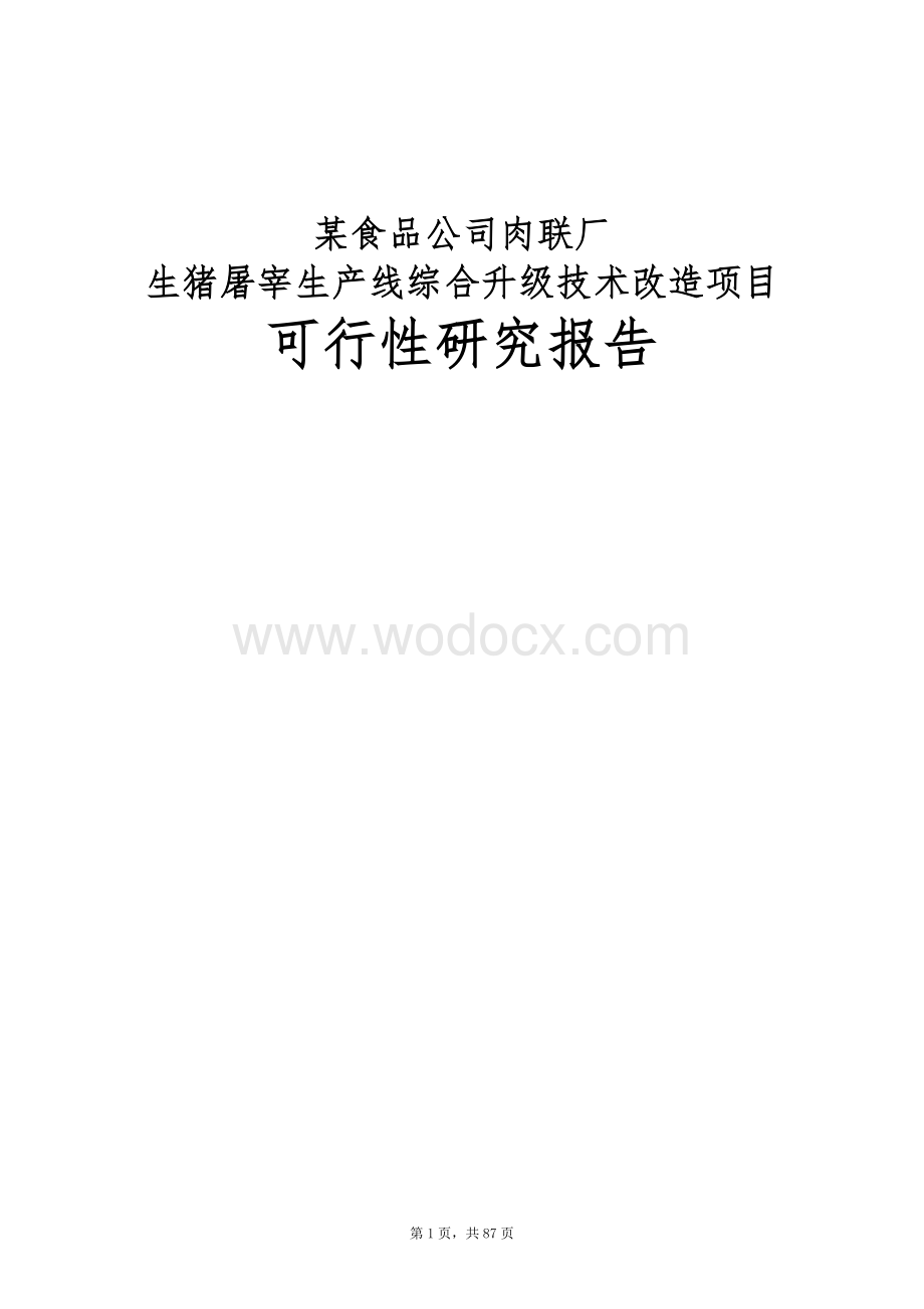 某肉联厂生猪屠宰生产线综合升级技术改造项目可行性研究报告.doc_第1页