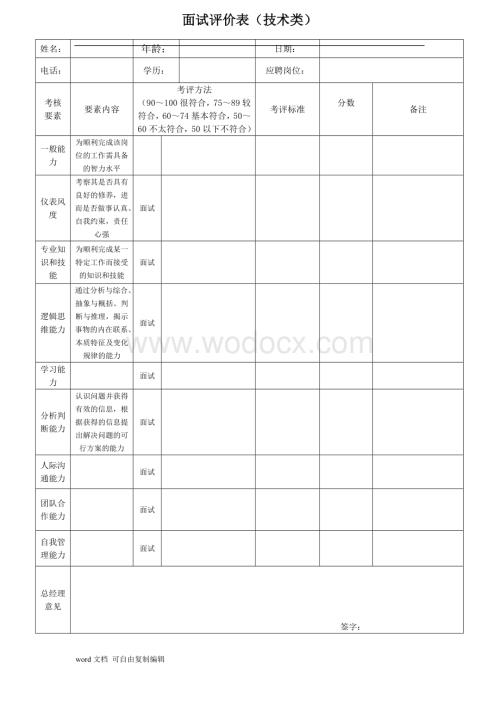 面试评价表-综合.doc