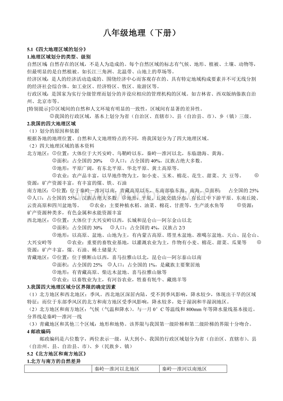 人教版八年级下册地理知识点(期末总复习).doc_第1页