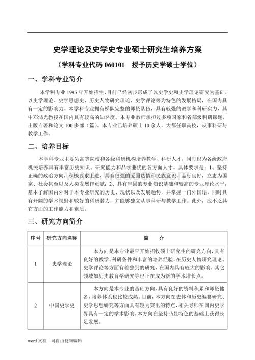 史学理论及史学史专业硕士研究生培养方案.doc