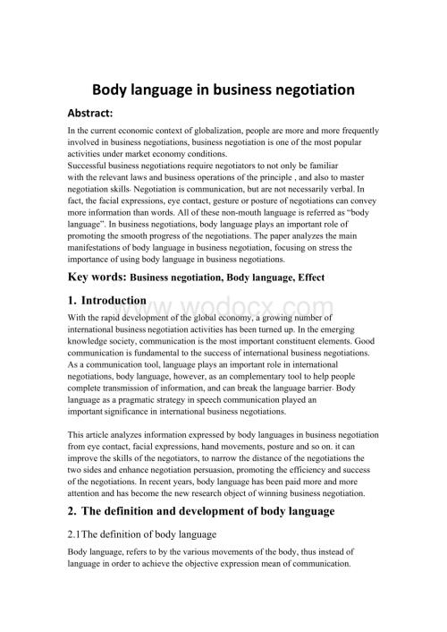 Body-language-in-business-negotiation-英语毕业论文.docx