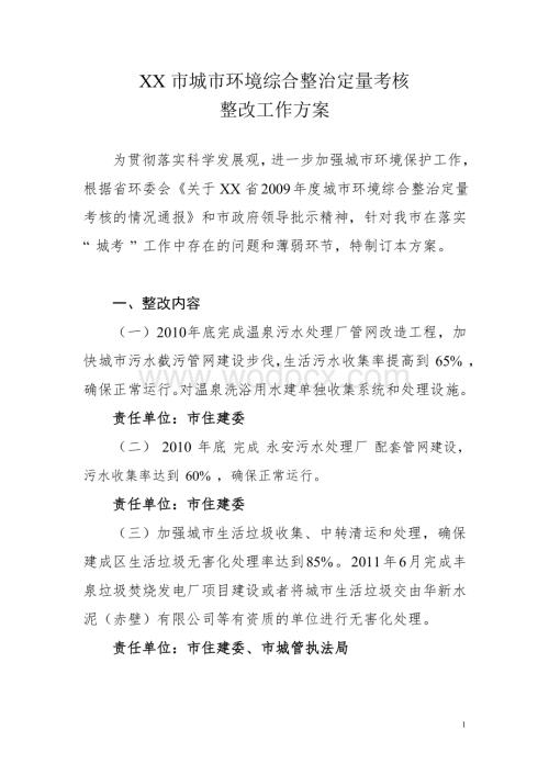 某市城市环境综合整治定量考核整改工作方案.doc