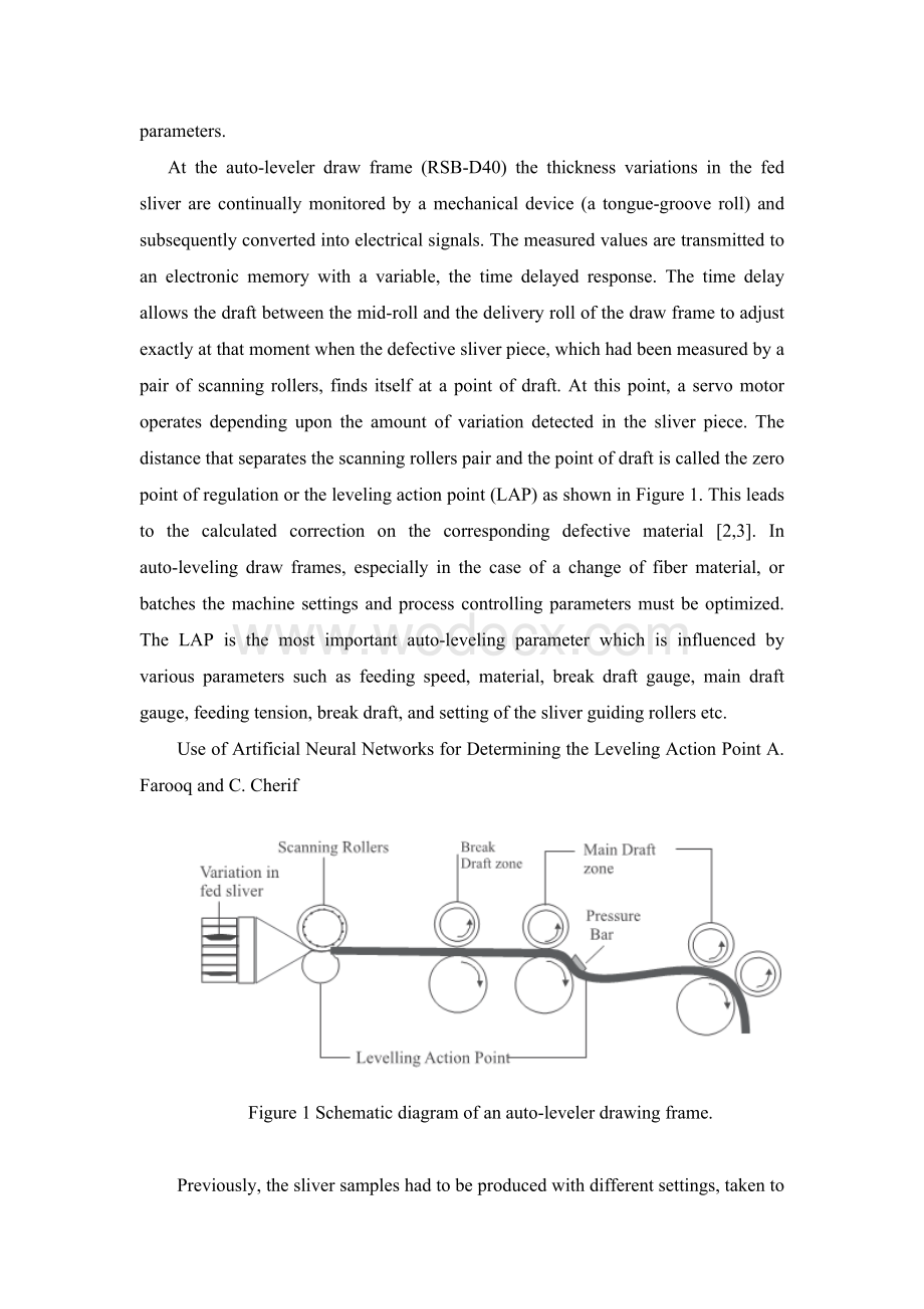 毕业论文外文翻译--并条机自调匀整利用人工神经网络确定在自调匀整作用点(外文原文+中文翻译).doc_第2页