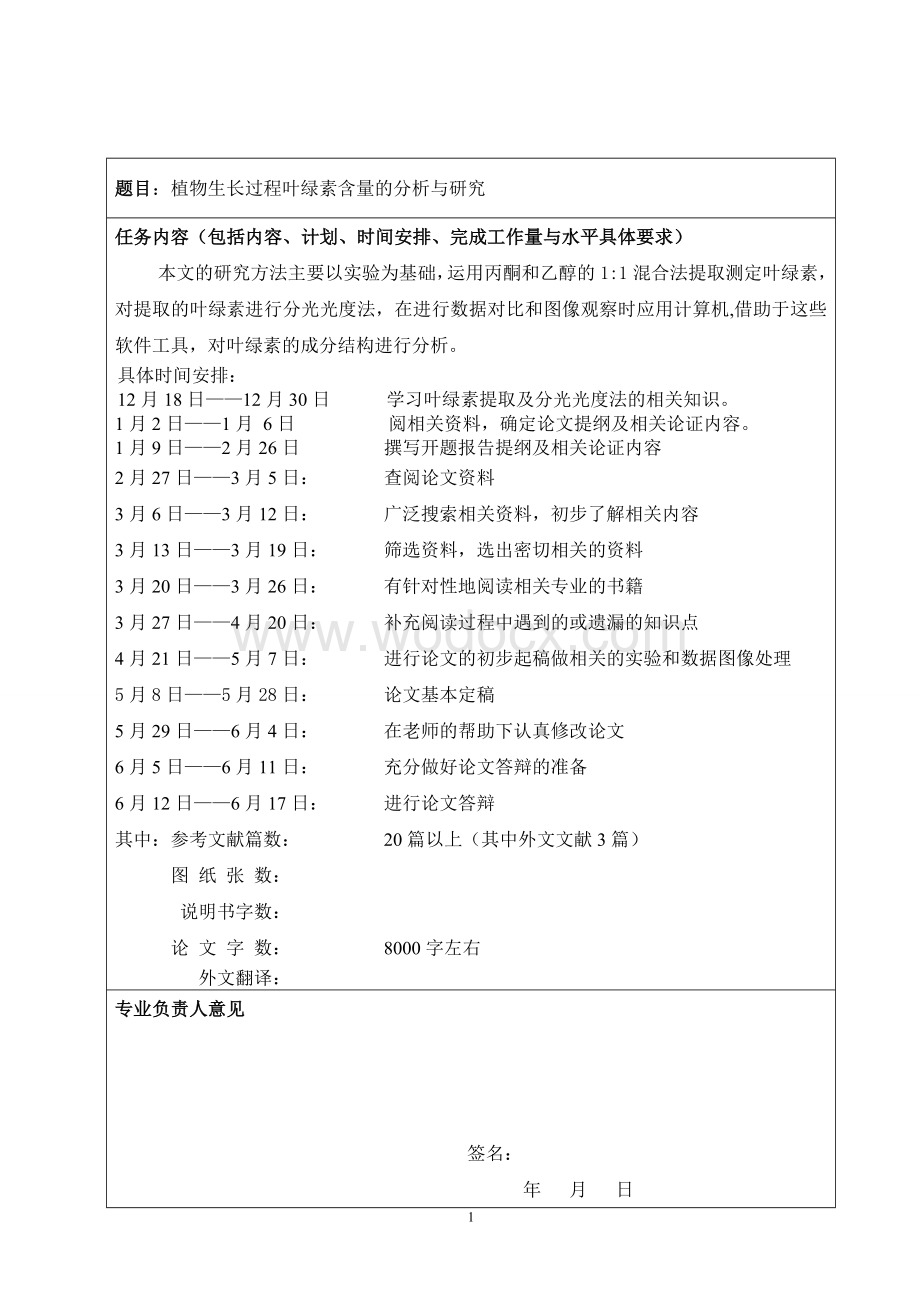 植物叶绿素的提取及分析研究(毕业论文doc).doc_第1页