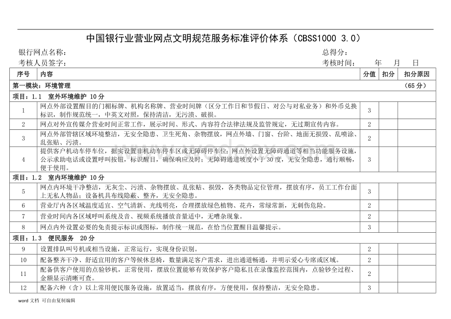 中国银行业营业网点文明规范服务标准评价体系CBSS10003.0.docx_第1页