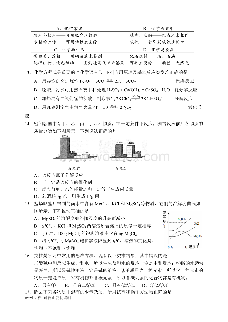 潍坊中考二模化学试题.doc_第3页