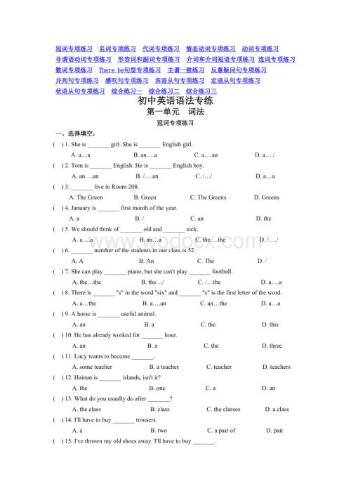 初中英语语法专项练习.doc