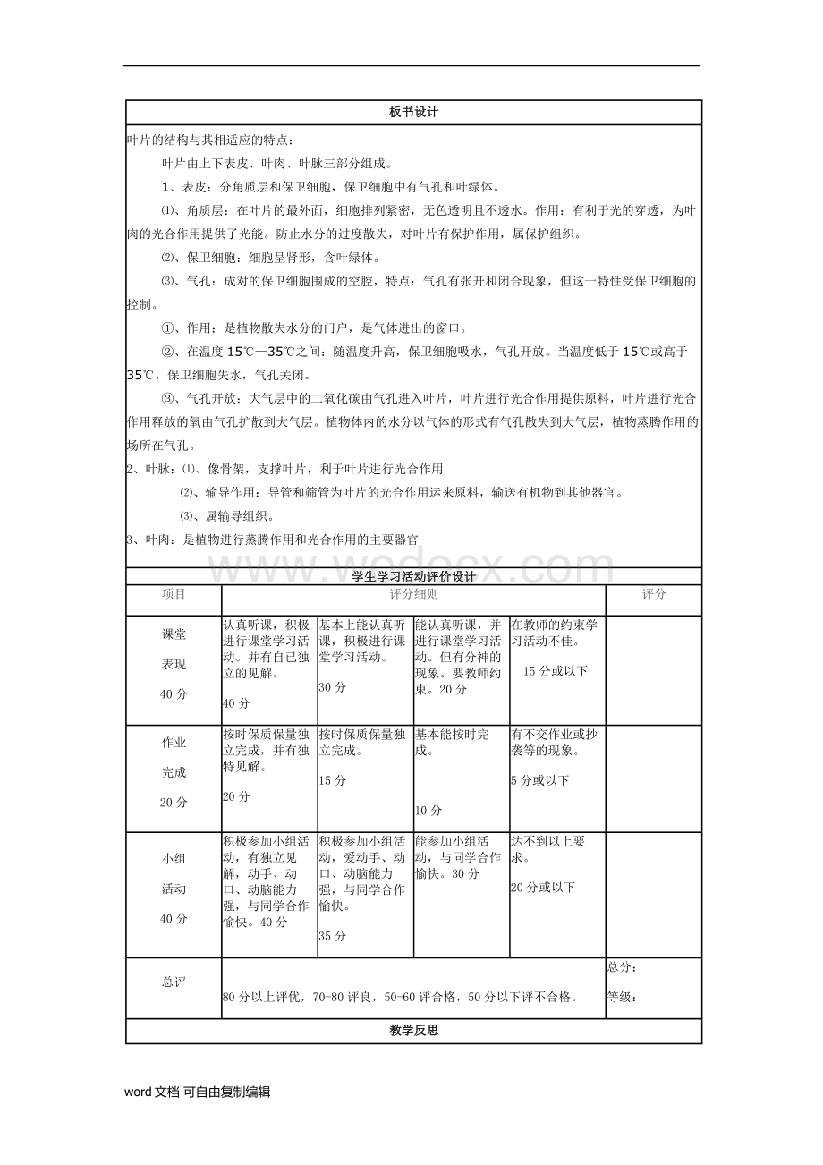 初中生物《观察叶片的结构》教学设计与反思.doc_第3页