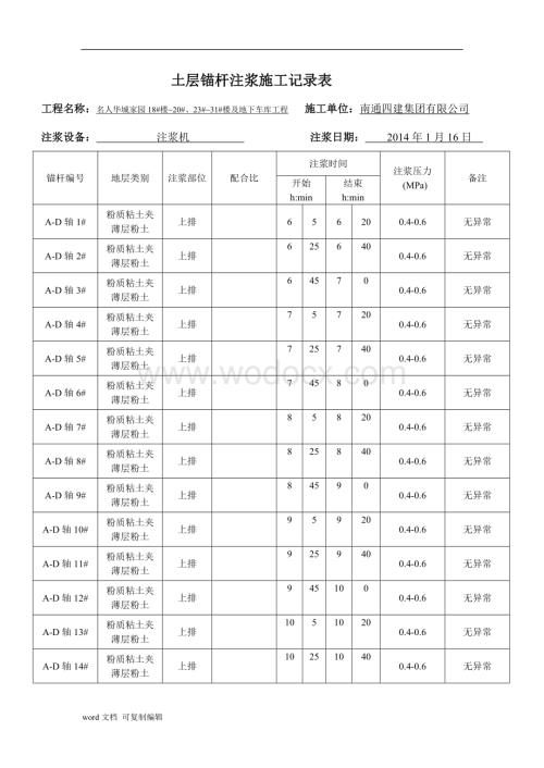 锚杆注浆施工记录表.doc