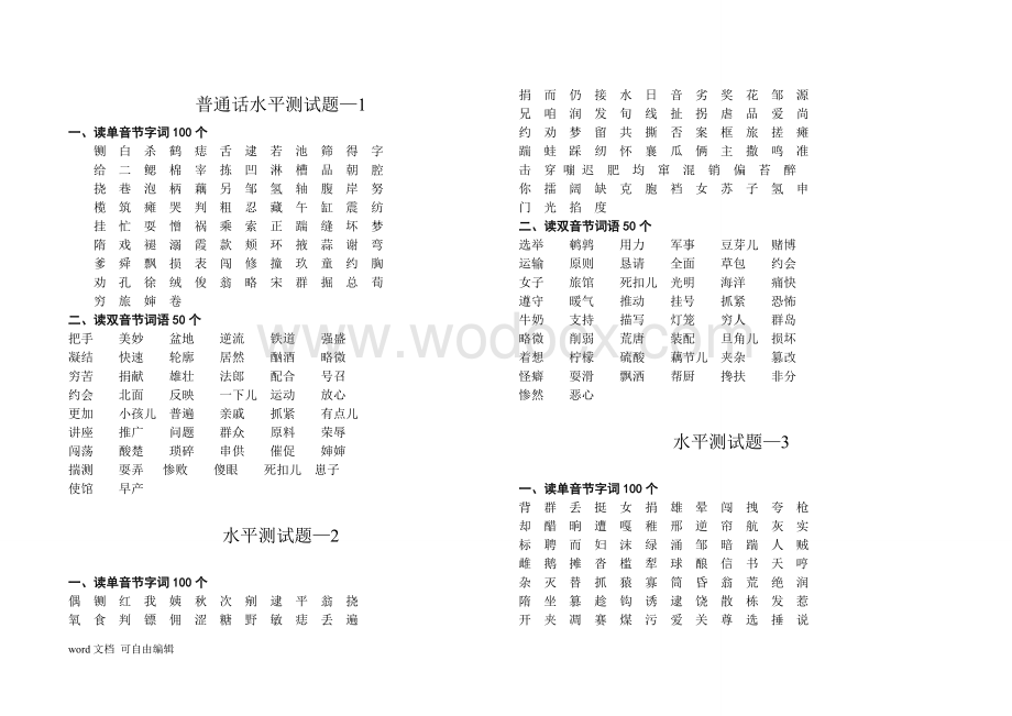 普通话水平测试题题库单音节-双音节.doc_第1页