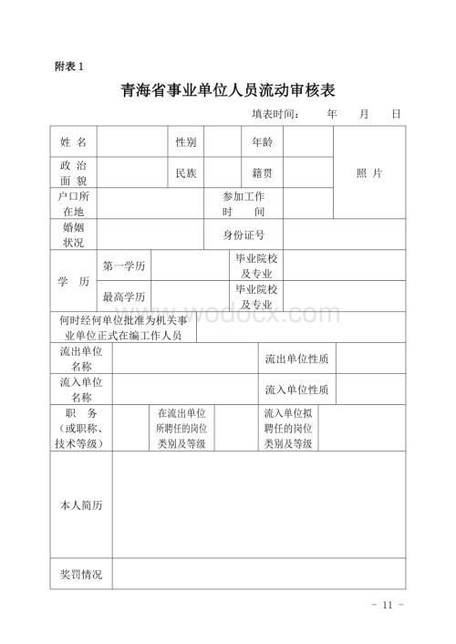 青海省事业单位人员流动审核表.doc