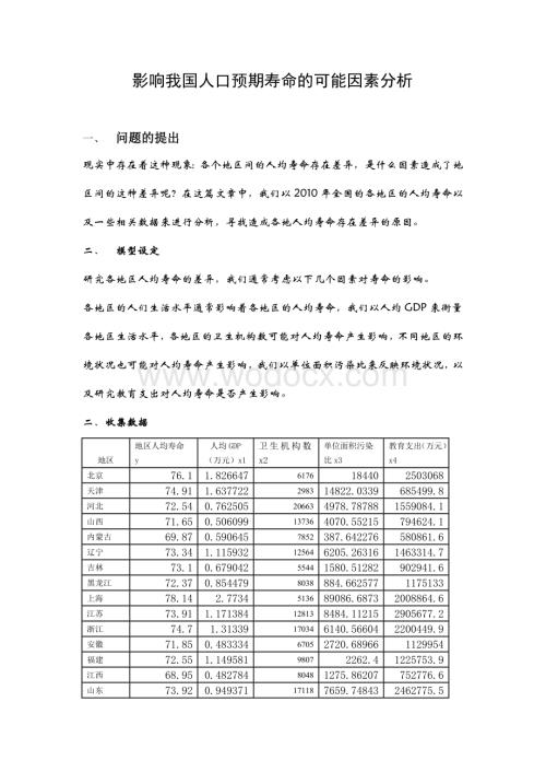 (作业)计量经济学论文(eviews分析)《影响我国人口预期寿命的可能因素分析》.doc