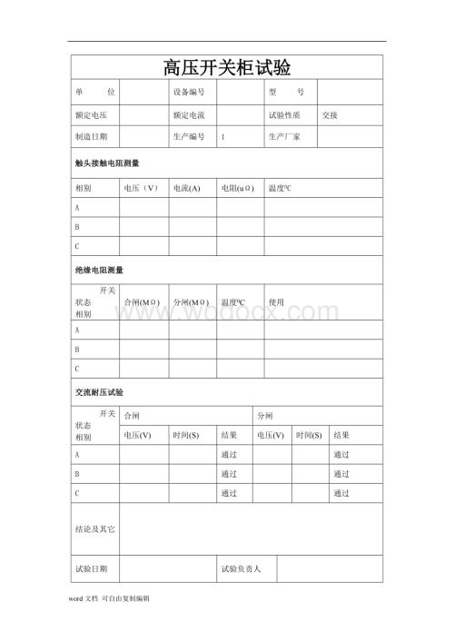 高压开关柜试验报告.doc