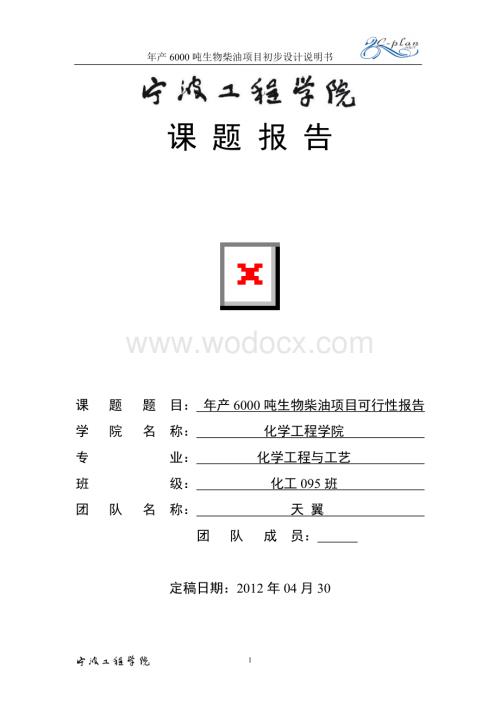 年产6000吨生物柴油设计.doc