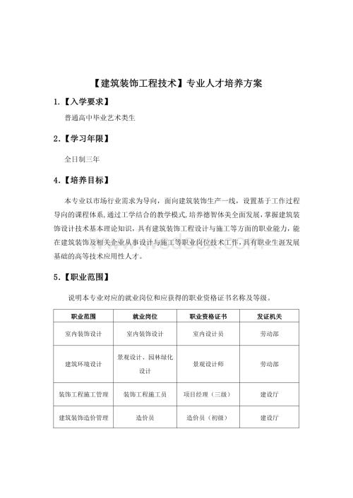 【建筑装饰工程技术】专业人才培养方案.doc