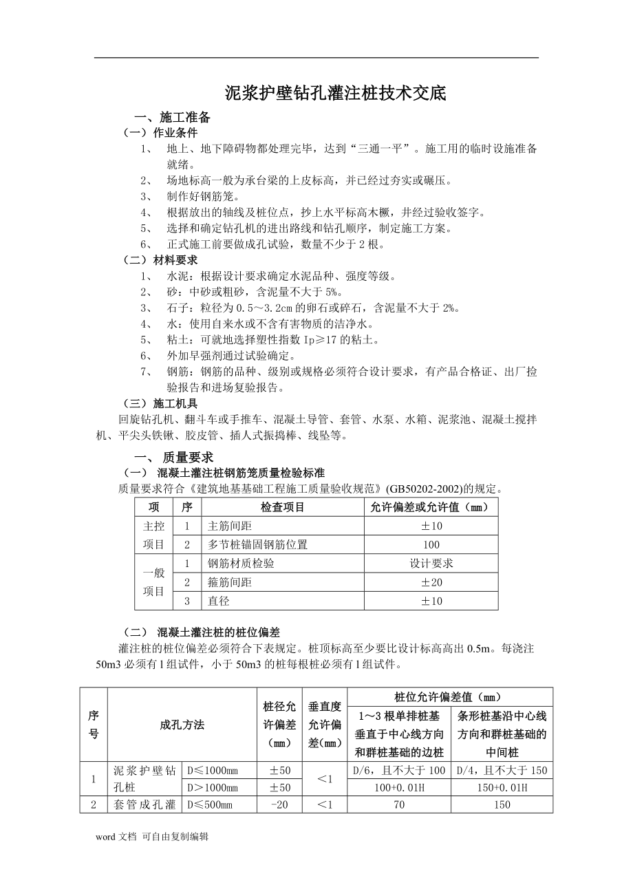 泥浆护壁钻孔灌注桩技术交底.doc
