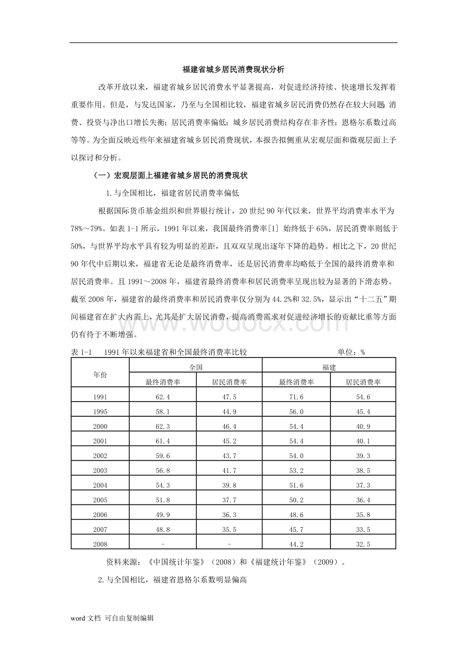 福建省城乡居民消费现状分析.doc_第1页