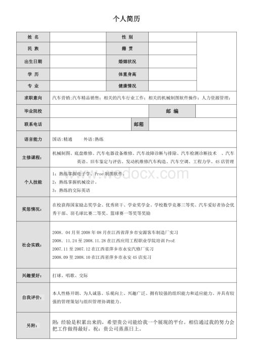 简单实用简历模板下载.doc