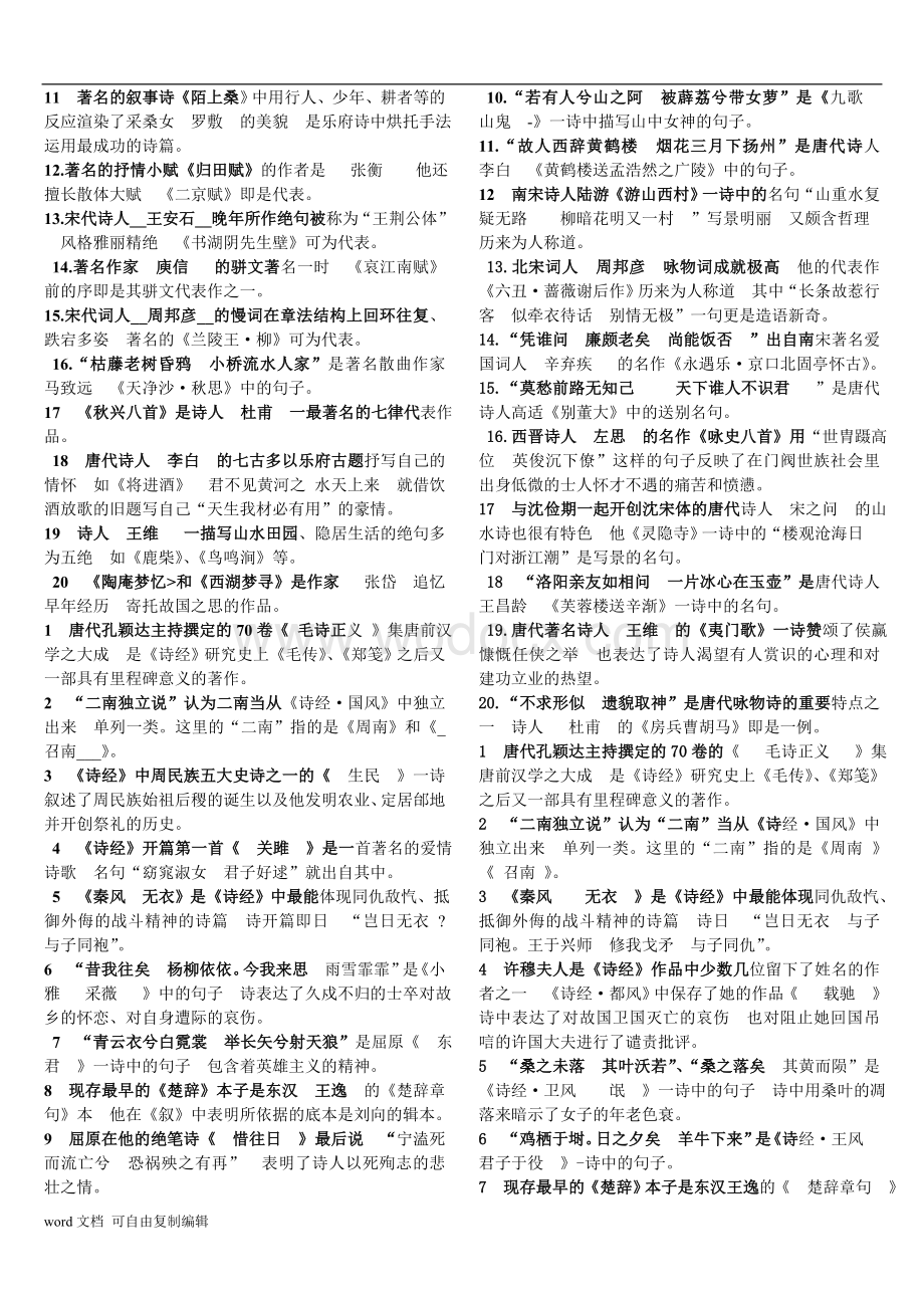 古代诗歌散文专题-历年试题答案汇总.doc_第2页