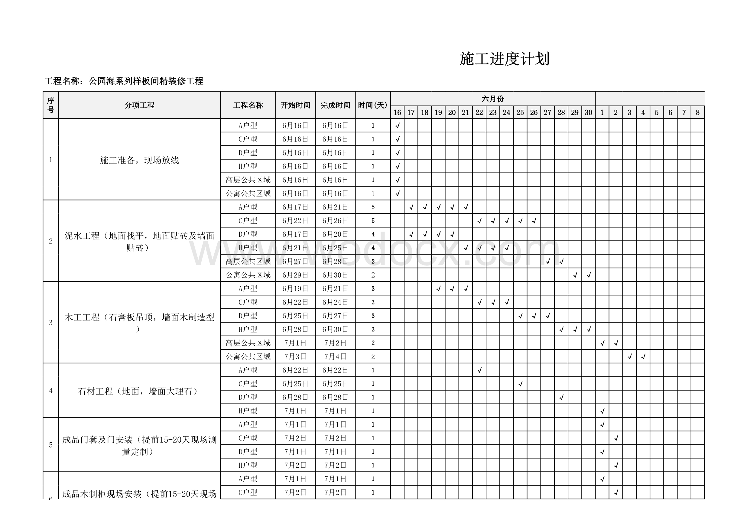 公园海样板房施工进度计划及材料计划.xls_第1页