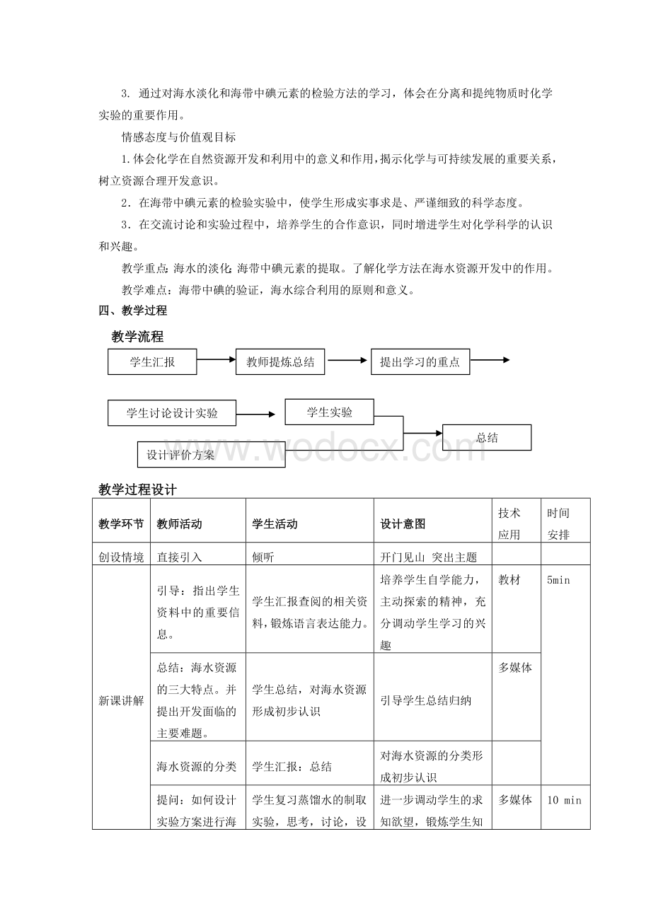 化学必修2海水资源的开发利用教学设计.docx_第3页