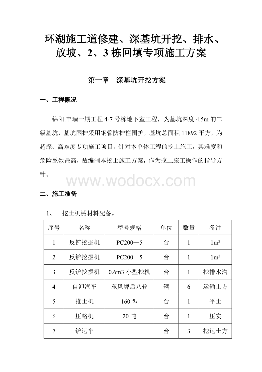 环湖施工道修建、深基坑开挖、排水、放坡专项施工方案.doc_第1页