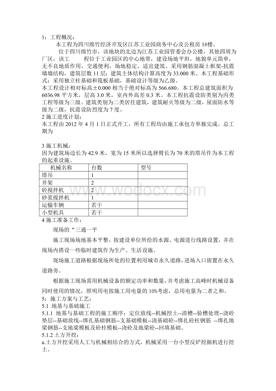 经济开发区江苏工业园商务中心及公租房1#楼施工组织设计.doc_第1页