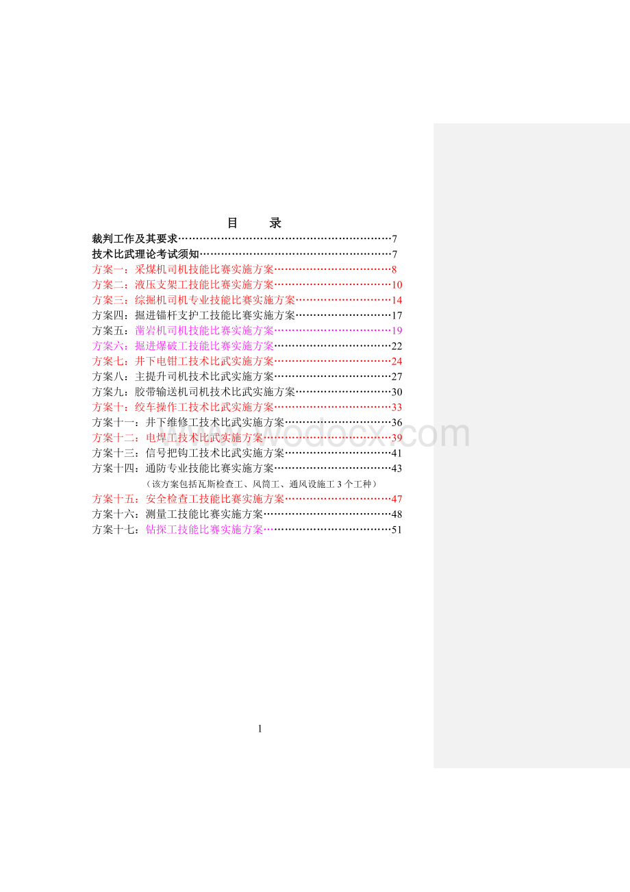 矿井工作人员技术比武方案A.doc_第1页