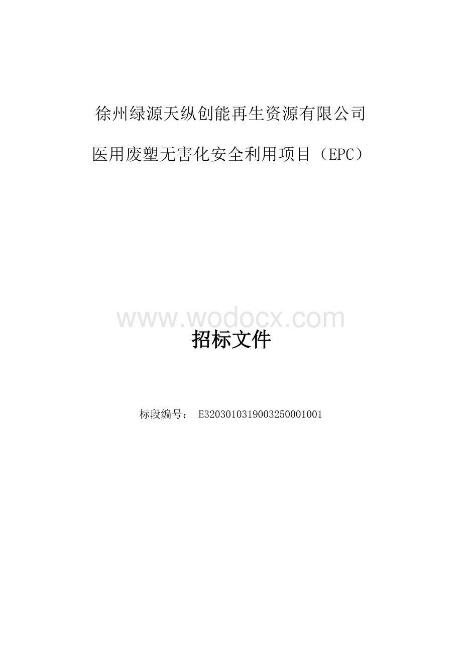 徐州绿源天纵创能再生资源有限公司医用废塑无害化安全利用项目（EPC）招标文件.docx_第1页