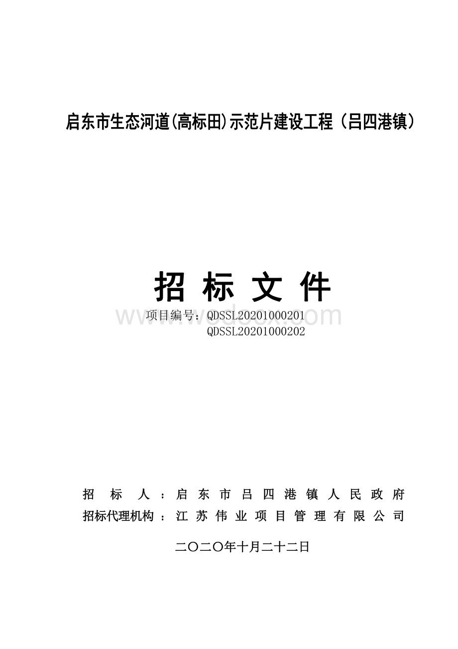 启东市生态河道高标田示范片建设工程（吕四港镇）一标段资格后审招标文件正文.pdf_第1页