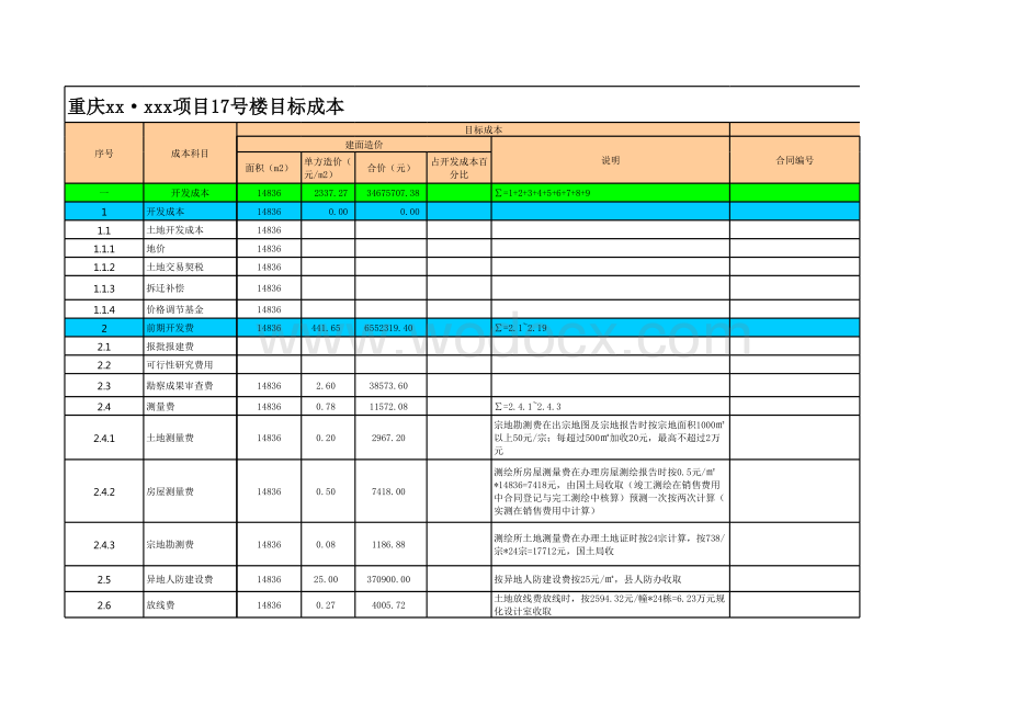 重庆某地区房地产开发17号楼目标成本预算.xls_第1页