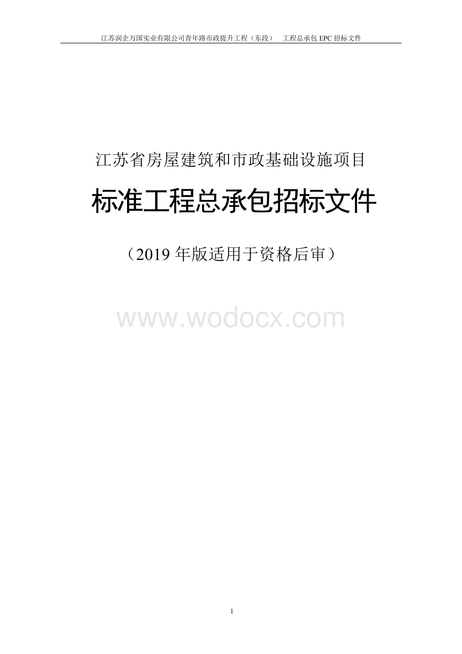 江苏润企万国实业有限公司青年路市政提升工程（东段）工程总承包招标文件.docx_第1页