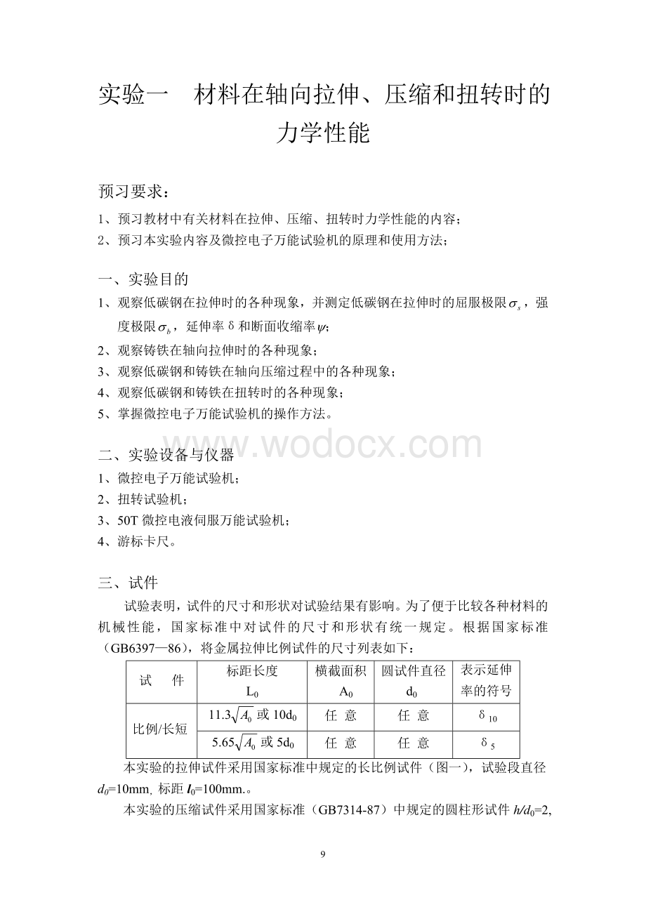 材料在轴向拉伸压缩和扭转时力学性能实验.doc_第1页