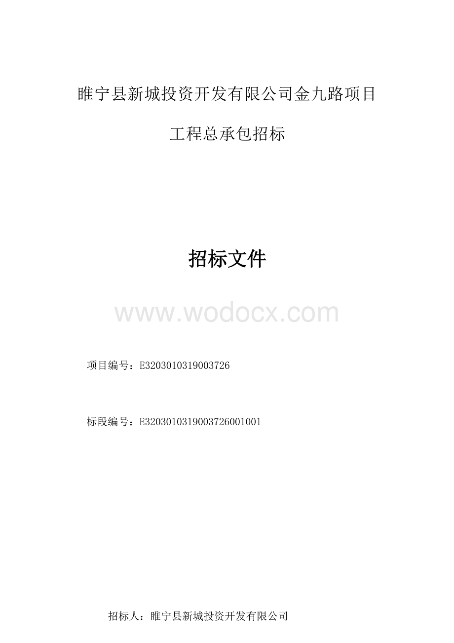 睢宁县新城投资开发有限公司金九路项目工程总承包招标文件.docx_第1页