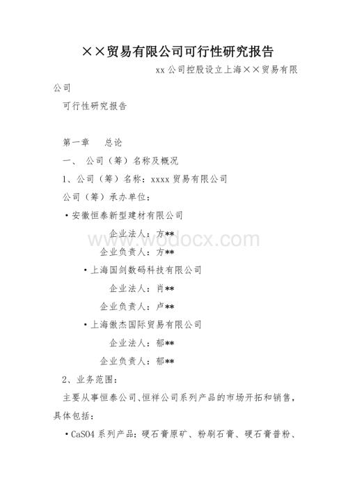 ××贸易有限公司可行性研究报告.doc