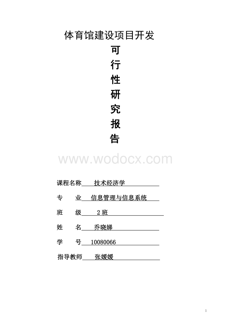 体育馆-体育馆可行性研究报告1.doc_第1页