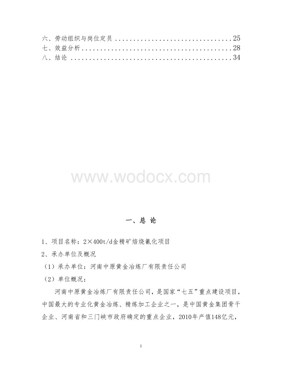 金精矿焙烧冶炼氰化项目建议书.doc_第2页