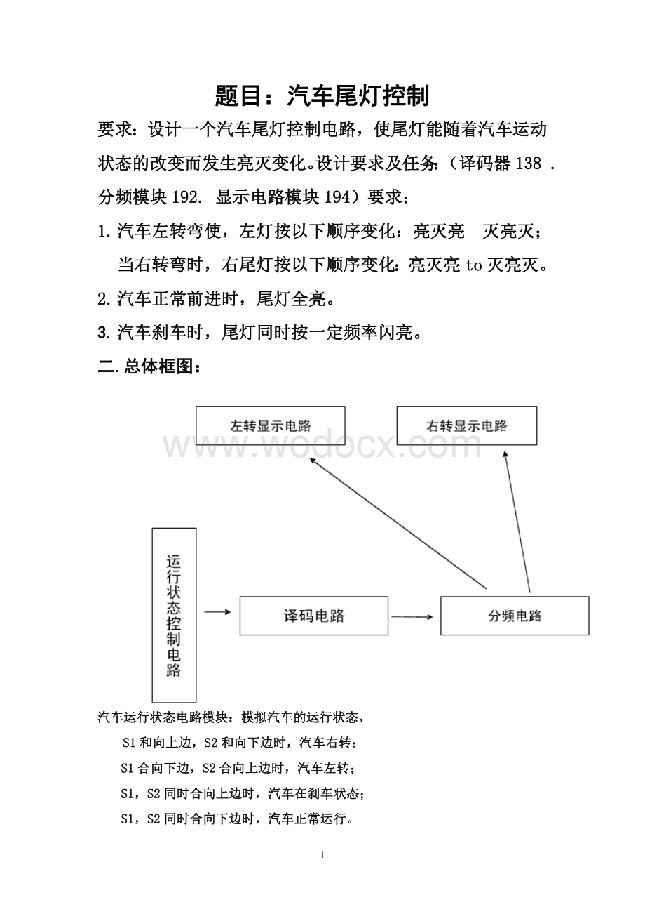 汽车尾灯控制电路的设计.doc_第1页